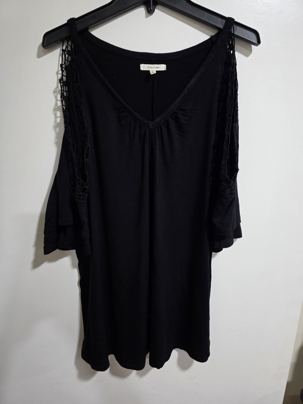 Maurices Large Black Crochet Cold Shoulder Bell Sleeve Tunic Top